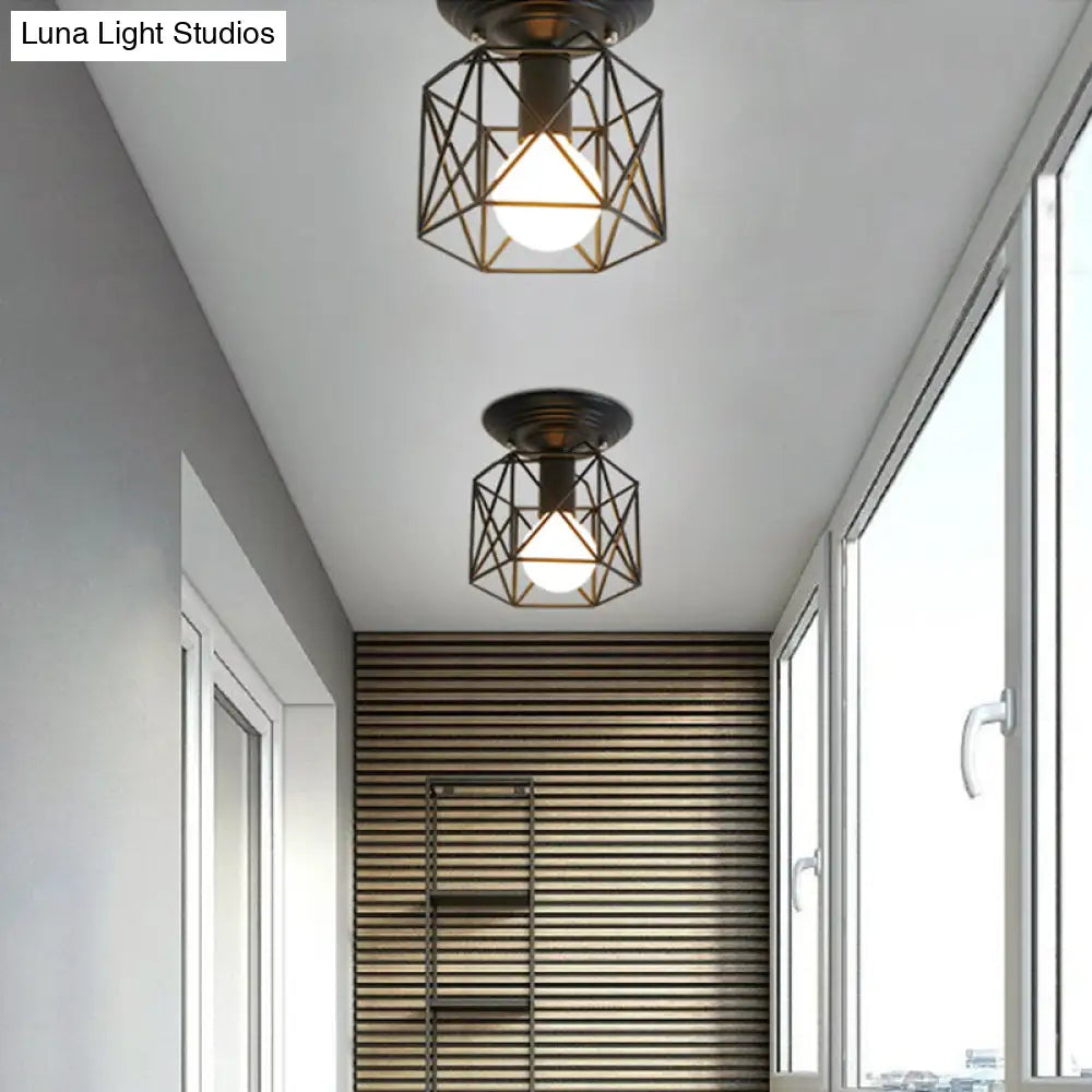 DecorBites™ DecorBites™ Sleek Black Iron 1-Light Semi Flush Ceiling Light - Industrial Style