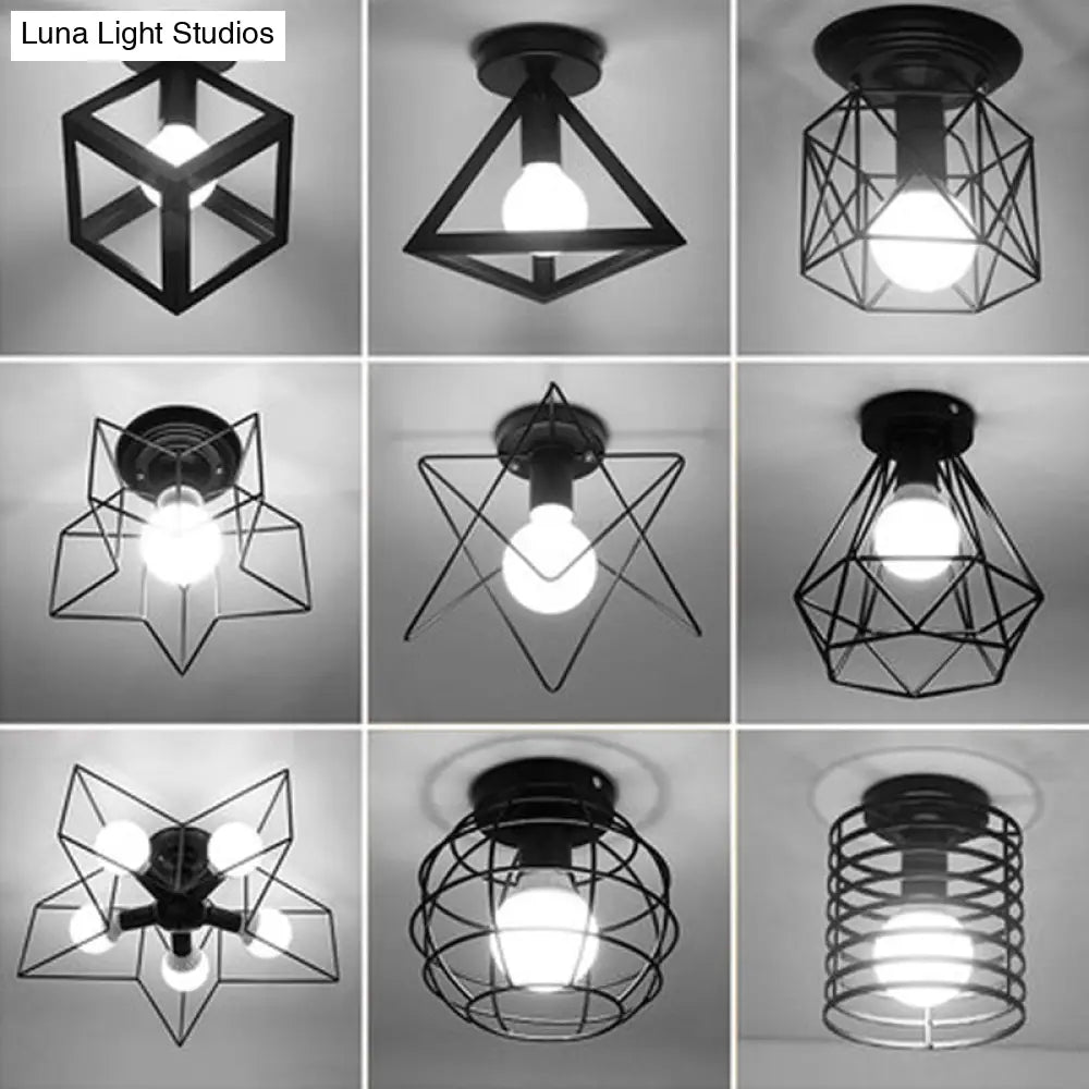 DecorBites™ DecorBites™ Sleek Black Iron 1-Light Semi Flush Ceiling Light - Industrial Style