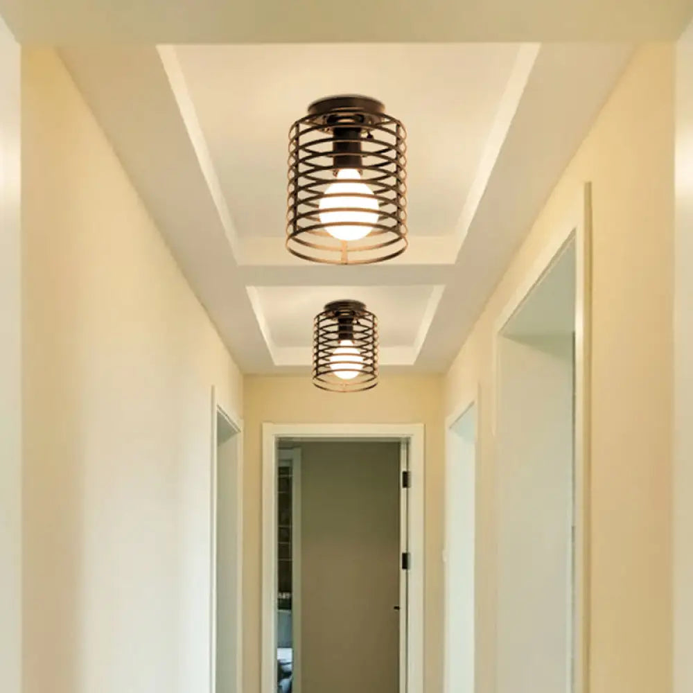 DecorBites™ DecorBites™ Sleek Black Iron 1-Light Semi Flush Ceiling Light - Industrial Style