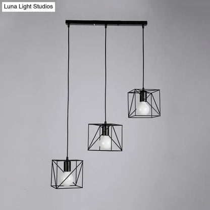 Sleek Black Metal Ceiling Fixture: Loft Industrial 3-Light Bedside Hanging Light