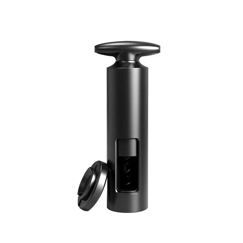 Black cylindrical decorbites corkscrew with matte finish and visible corkscrew is a premium kitchen tool for wine bottles