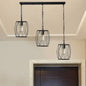 Sleek Black Metal Lantern Hanging Lamp - 3 Bulb Industrial Stylish Cage Shade Suspension Light for Foyer