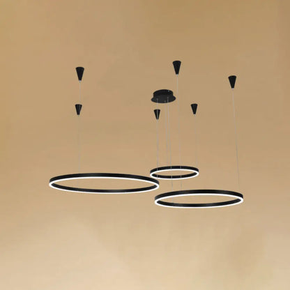 Sleek Black Metal LED Chandelier: Elegant Minimalistic Hanging Ceiling Light for Sitting Room