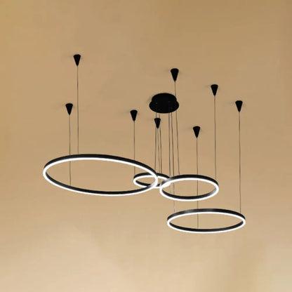 Sleek Black Metal LED Chandelier: Elegant Minimalistic Hanging Ceiling Light for Sitting Room