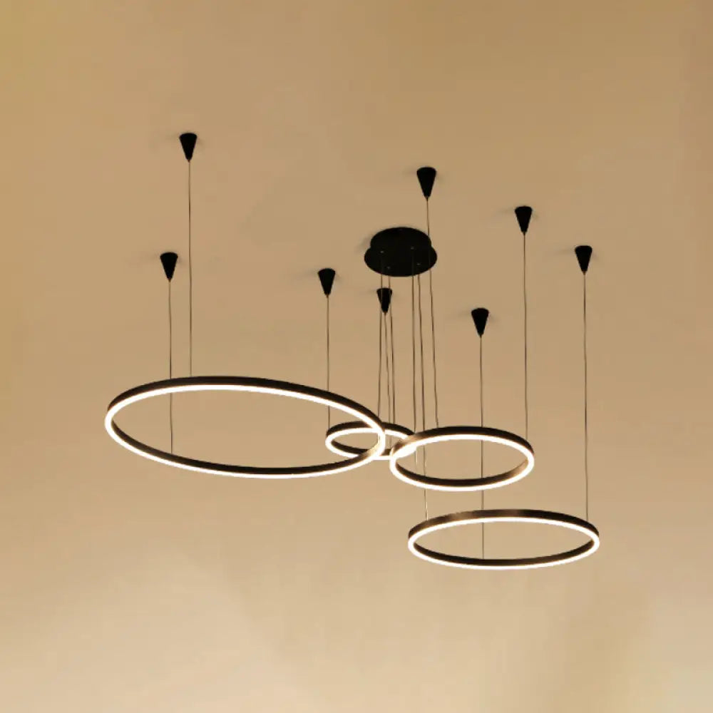 Sleek Black Metal LED Chandelier: Elegant Minimalistic Hanging Ceiling Light for Sitting Room