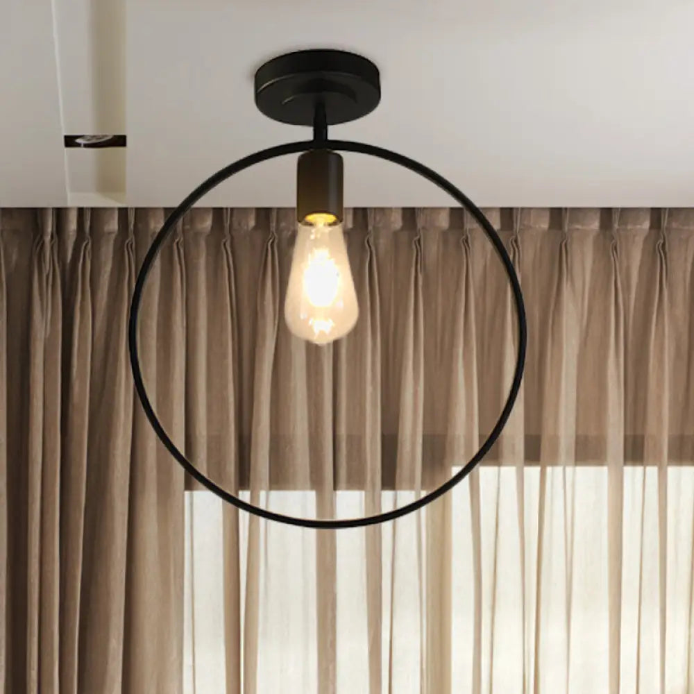 DecorBites™ DecorBites™ Sleek Black Metal Ring Shaped Flush Mount Ceiling Light - Ideal for Bedroom and Industrial Lofts
