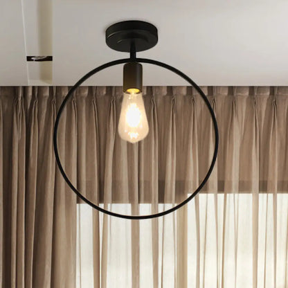 DecorBites™ DecorBites™ Sleek Black Metal Ring Shaped Flush Mount Ceiling Light - Ideal for Bedroom and Industrial Lofts