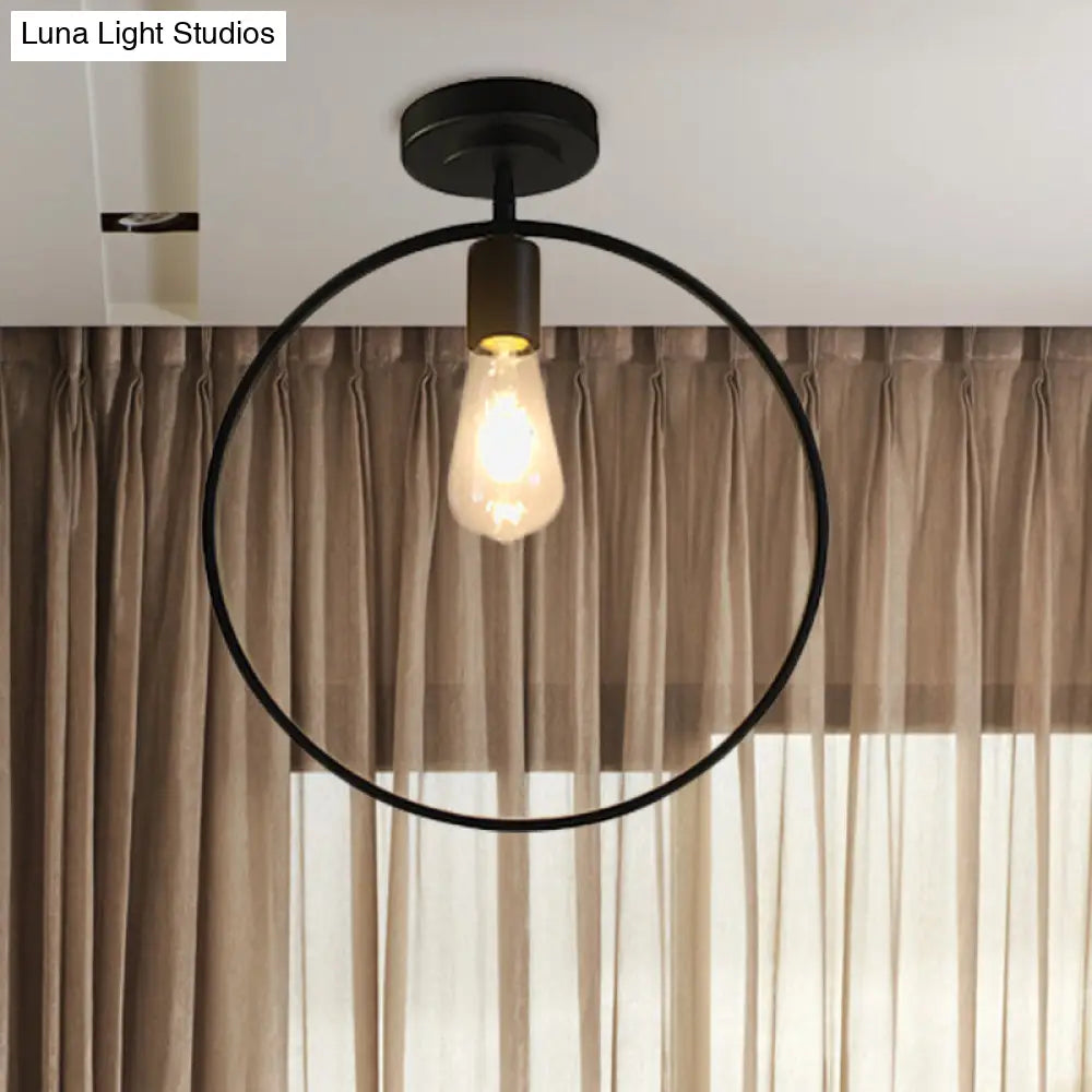 DecorBites™ DecorBites™ Sleek Black Metal Ring Shaped Flush Mount Ceiling Light - Ideal for Bedroom and Industrial Lofts