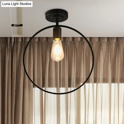 DecorBites™ DecorBites™ Sleek Black Metal Ring Shaped Flush Mount Ceiling Light - Ideal for Bedroom and Industrial Lofts
