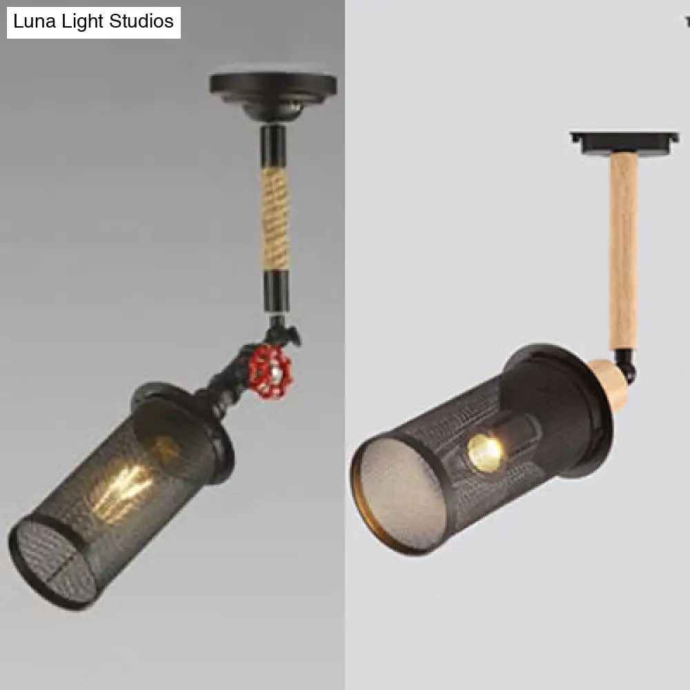 DecorBites™ DecorBites™ Sleek Black Metal Rotatable Ceiling Light with Cylinder Shade - Industrial Mesh Screen Design