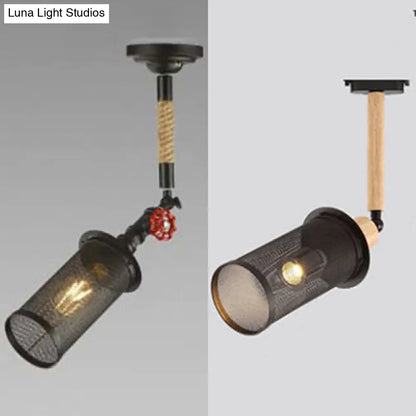 DecorBites™ DecorBites™ Sleek Black Metal Rotatable Ceiling Light with Cylinder Shade - Industrial Mesh Screen Design