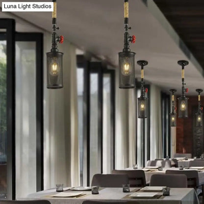 DecorBites™ DecorBites™ Sleek Black Metal Rotatable Ceiling Light with Cylinder Shade - Industrial Mesh Screen Design