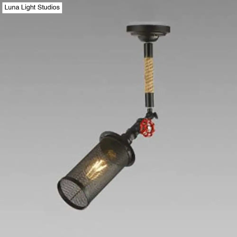 DecorBites™ DecorBites™ Sleek Black Metal Rotatable Ceiling Light with Cylinder Shade - Industrial Mesh Screen Design