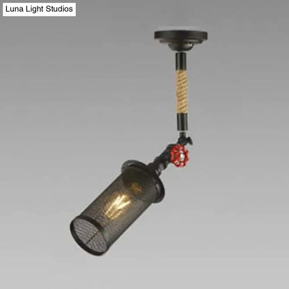 DecorBites™ DecorBites™ Sleek Black Metal Rotatable Ceiling Light with Cylinder Shade - Industrial Mesh Screen Design