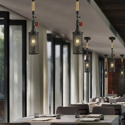 DecorBites™ DecorBites™ Sleek Black Metal Rotatable Ceiling Light with Cylinder Shade - Industrial Mesh Screen Design