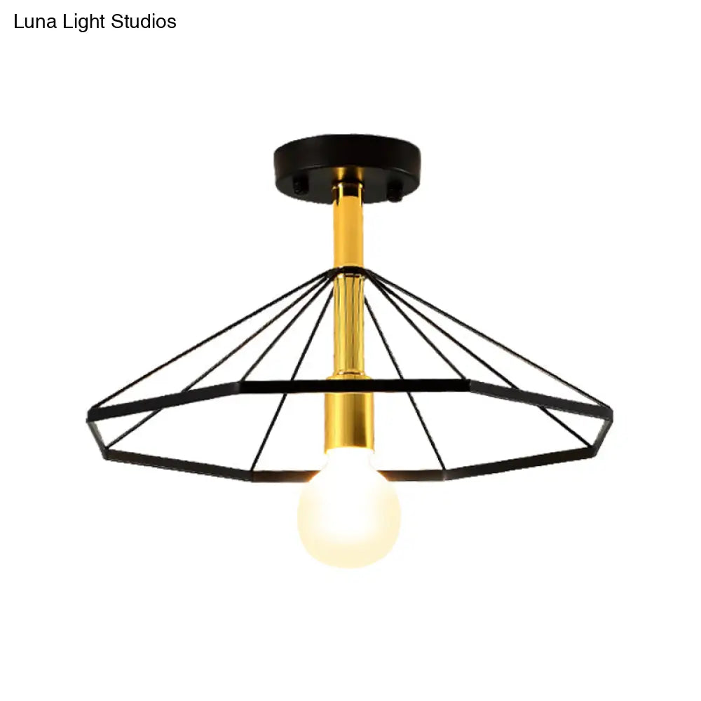 DecorBites™ DecorBites™ Sleek Black Metal Semi Flush Ceiling Light - Minimalist 1 Light Fixture, Perfect for Lobby