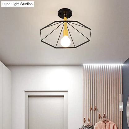 DecorBites™ DecorBites™ Sleek Black Metal Semi Flush Ceiling Light - Minimalist 1 Light Fixture, Perfect for Lobby