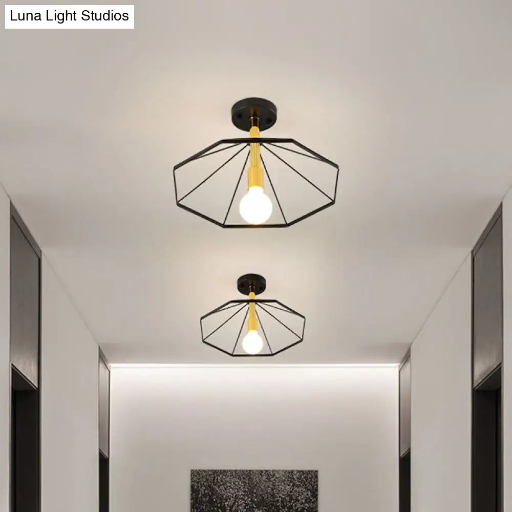 DecorBites™ DecorBites™ Sleek Black Metal Semi Flush Ceiling Light - Minimalist 1 Light Fixture, Perfect for Lobby