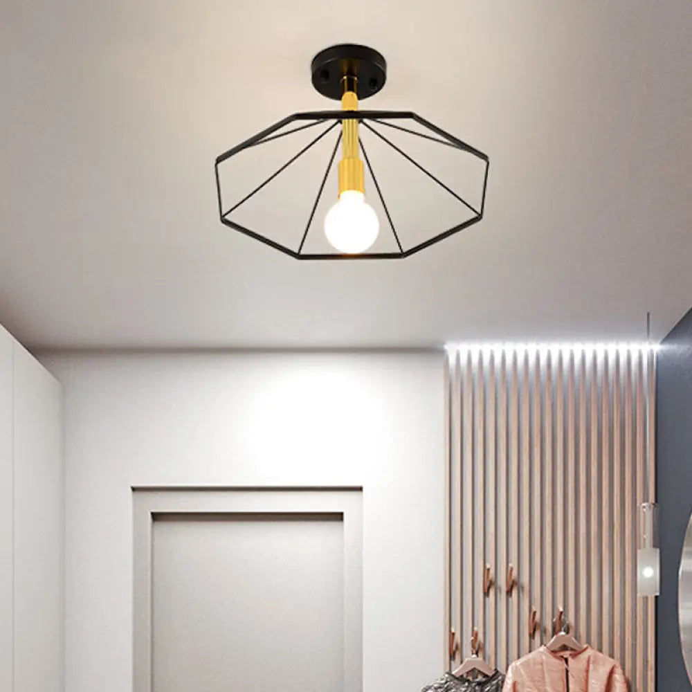 DecorBites™ DecorBites™ Sleek Black Metal Semi Flush Ceiling Light - Minimalist 1 Light Fixture, Perfect for Lobby