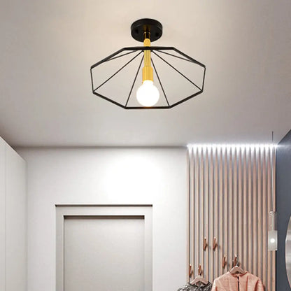 DecorBites™ DecorBites™ Sleek Black Metal Semi Flush Ceiling Light - Minimalist 1 Light Fixture, Perfect for Lobby