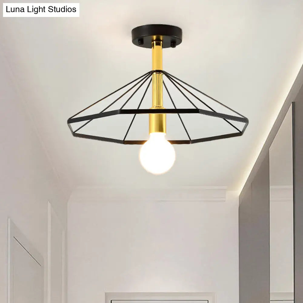 DecorBites™ DecorBites™ Sleek Black Metal Semi Flush Ceiling Light - Minimalist 1 Light Fixture, Perfect for Lobby