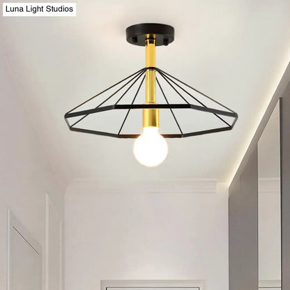 DecorBites™ DecorBites™ Sleek Black Metal Semi Flush Ceiling Light - Minimalist 1 Light Fixture, Perfect for Lobby