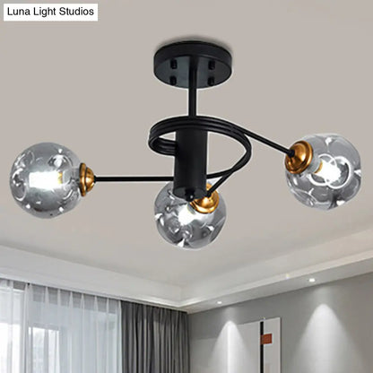 Sleek Black Modernist Semi-Flush Ceiling Light with Amber/Smoke Dimpled Glass Shades - Perfect for Living Rooms