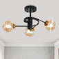 Sleek Black Modernist Semi-Flush Ceiling Light with Amber/Smoke Dimpled Glass Shades - Perfect for Living Rooms