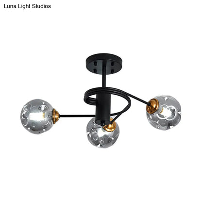 Sleek Black Modernist Semi-Flush Ceiling Light with Amber/Smoke Dimpled Glass Shades - Perfect for Living Rooms