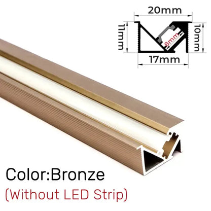 Bronze-colored led aluminum profile with sleek textured finish and precise dimensions for secure kitchen shelf lighting installation