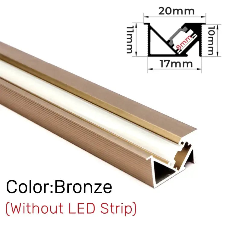 Bronze-colored led aluminum profile with sleek textured finish and precise dimensions for secure kitchen shelf lighting installation