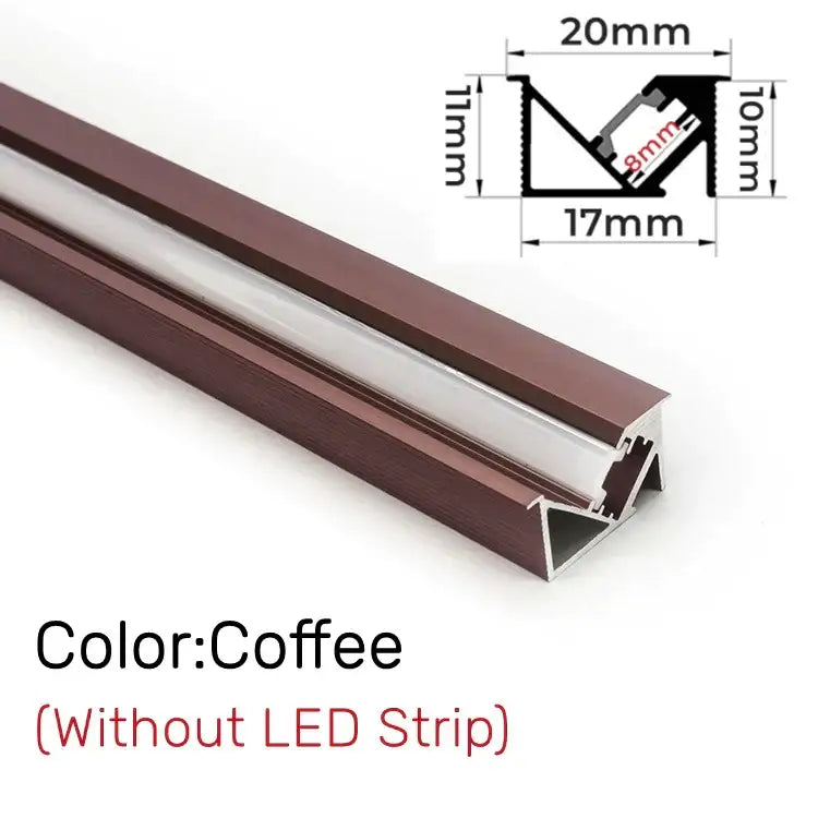 Coffee-colored led aluminum profile with sleek modern design for kitchen shelf lighting in black silver and gold tones