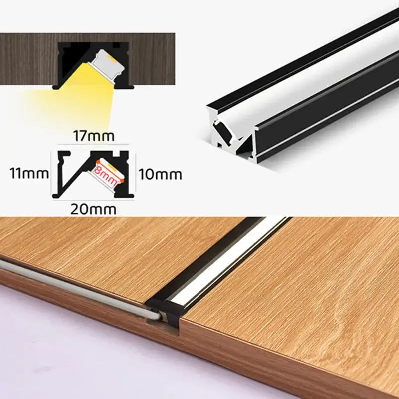 Sleek black and white led aluminum profile recessed light track with modern design for kitchen shelf lighting