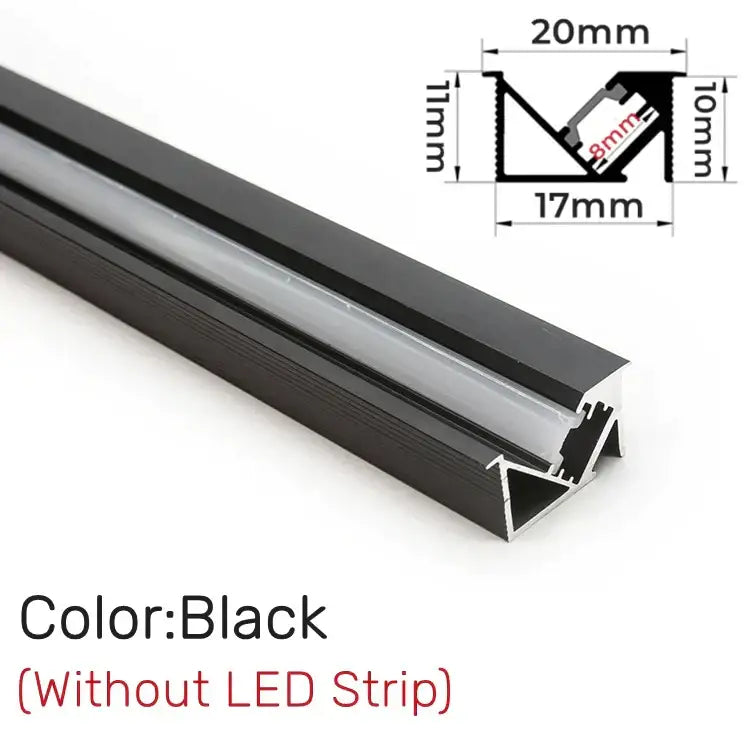 Sleek black led aluminum profile with angular design and 20mm width for kitchen shelf lighting applications