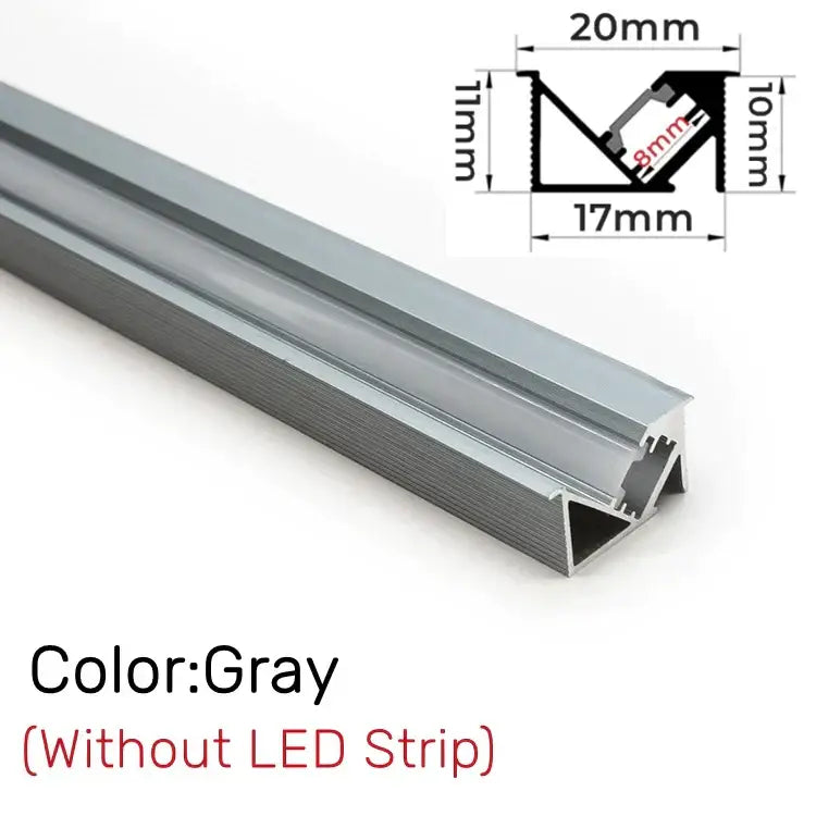 Gray aluminum profile with sleek angular design and precise dimensions for secure led strip installation in kitchen shelf lighting