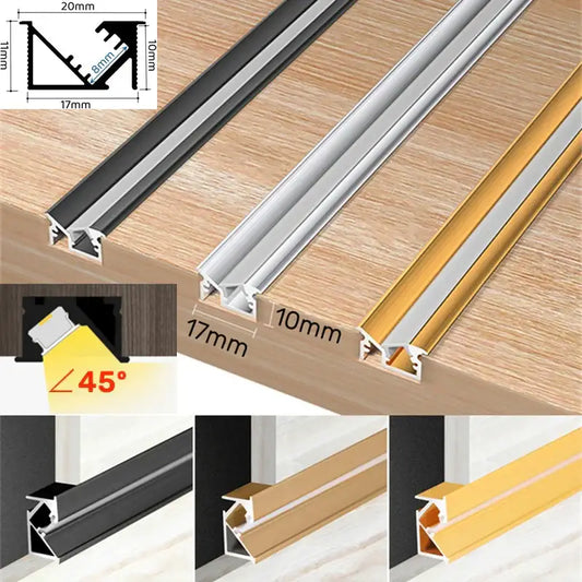 Sleek black silver and gold led aluminum profile trim strips with metallic finish for kitchen shelf lighting