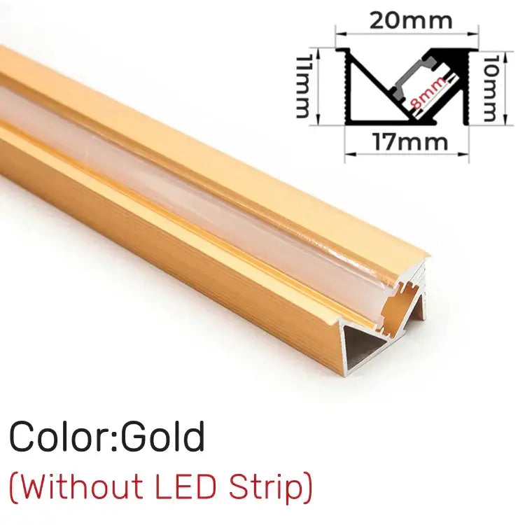 Gold-colored aluminum profile led aluminum housing with clear acrylic insert for sleek kitchen shelf lighting