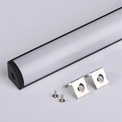 Sleek black v led aluminum profile kitchen corner light with translucent white diffuser and black trim by decorbites black