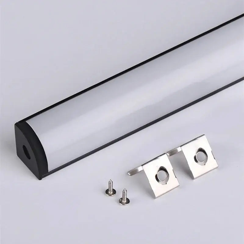 Sleek black v led aluminum profile kitchen corner light with translucent white diffuser and black trim by decorbites black