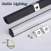 Sleek black and silver led aluminum profile kitchen corner light with mounting brackets for easy installation by decorbites black v led