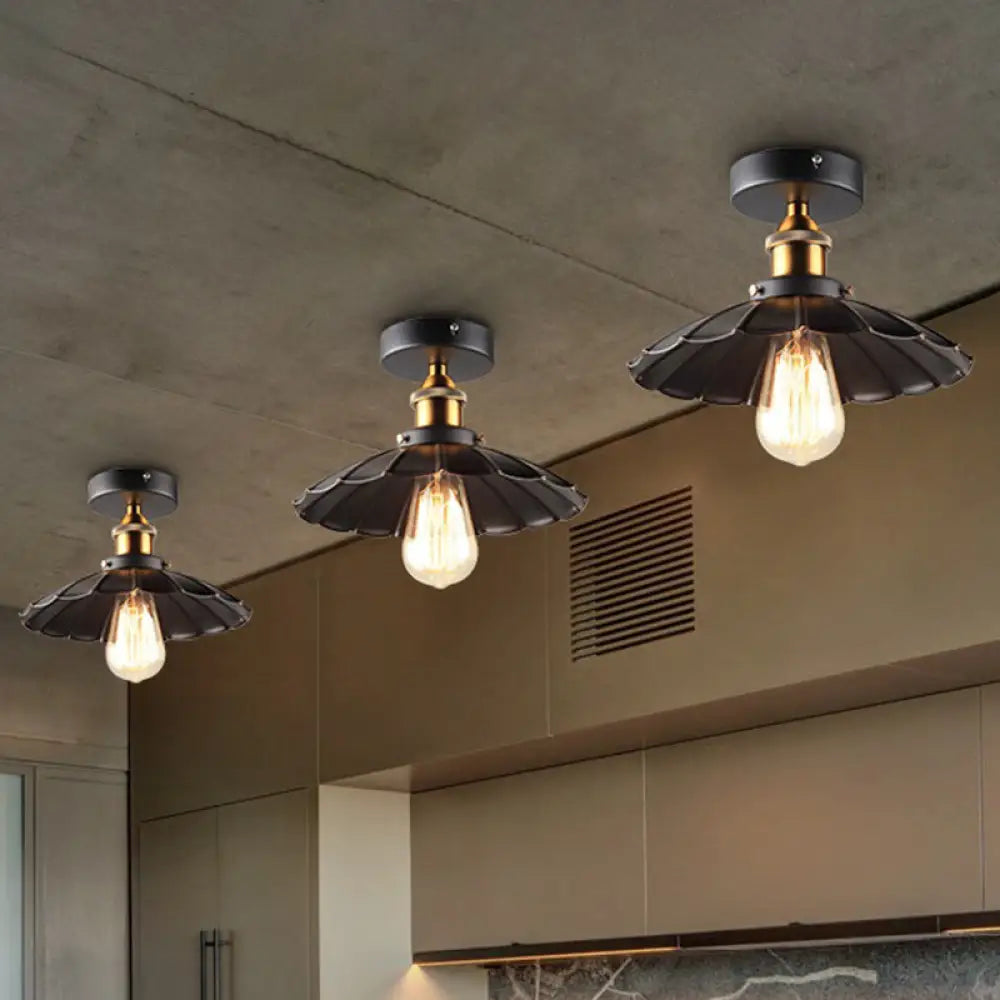 DecorBites™ DecorBites™ Sleek Black Single Dining Room Ceiling Light - Umbrella Semi Flush Mount