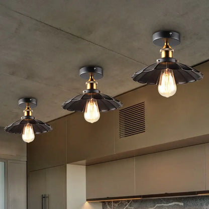 DecorBites™ DecorBites™ Sleek Black Single Dining Room Ceiling Light - Umbrella Semi Flush Mount