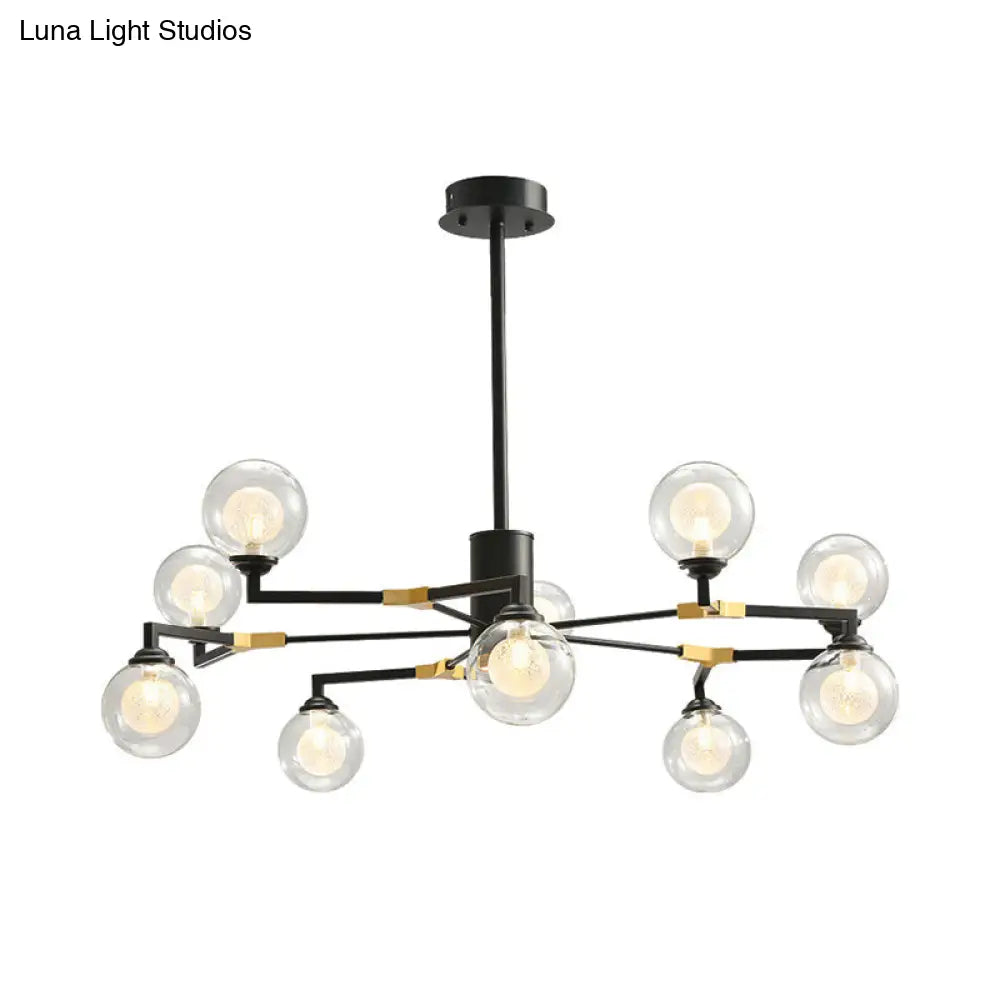 Lámpara de araña esférica negra elegante con colgante de cristal transparente - Iluminación moderna de 8/10 luces