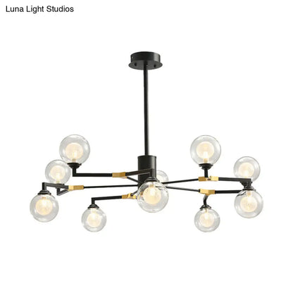 Lámpara de araña esférica negra elegante con colgante de cristal transparente - Iluminación moderna de 8/10 luces