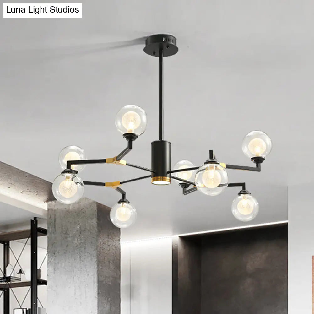 Lámpara de araña esférica negra elegante con colgante de cristal transparente - Iluminación moderna de 8/10 luces