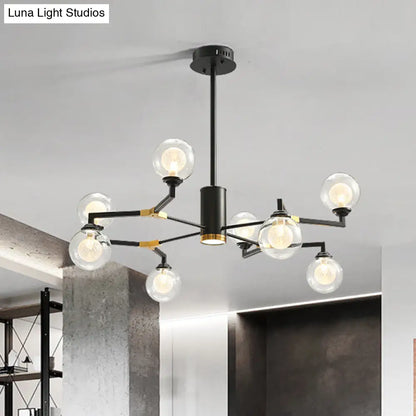 Lámpara de araña esférica negra elegante con colgante de cristal transparente - Iluminación moderna de 8/10 luces