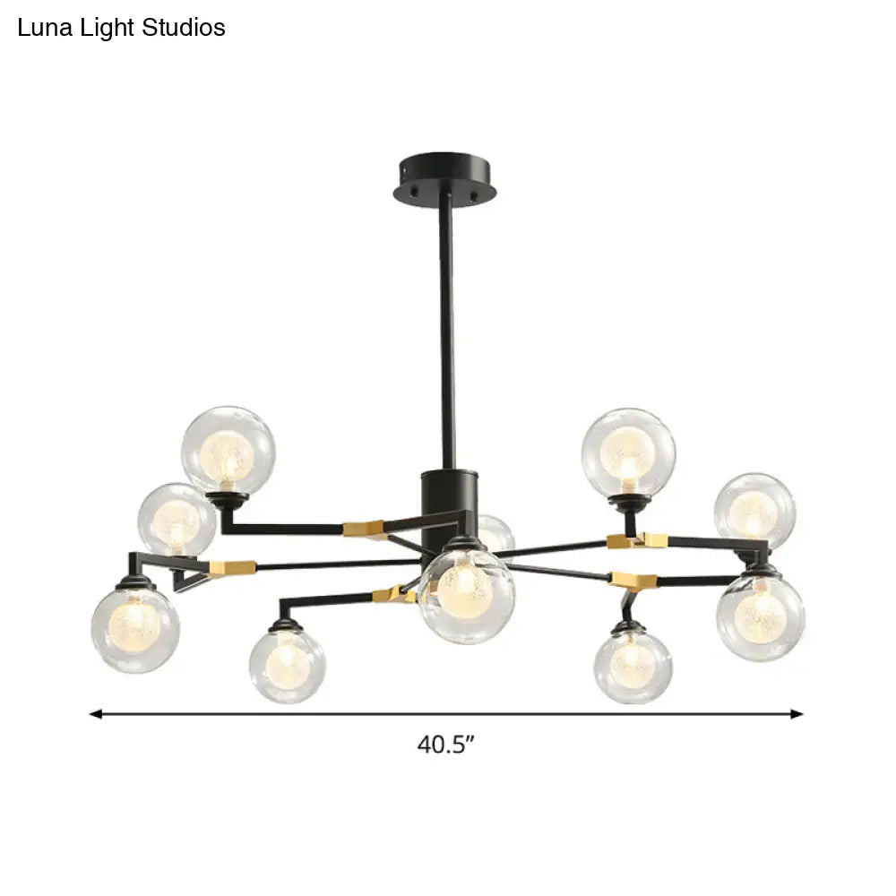 Lámpara de araña esférica negra elegante con colgante de cristal transparente - Iluminación moderna de 8/10 luces