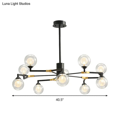 Lámpara de araña esférica negra elegante con colgante de cristal transparente - Iluminación moderna de 8/10 luces