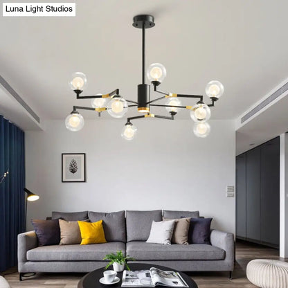 Lámpara de araña esférica negra elegante con colgante de cristal transparente - Iluminación moderna de 8/10 luces