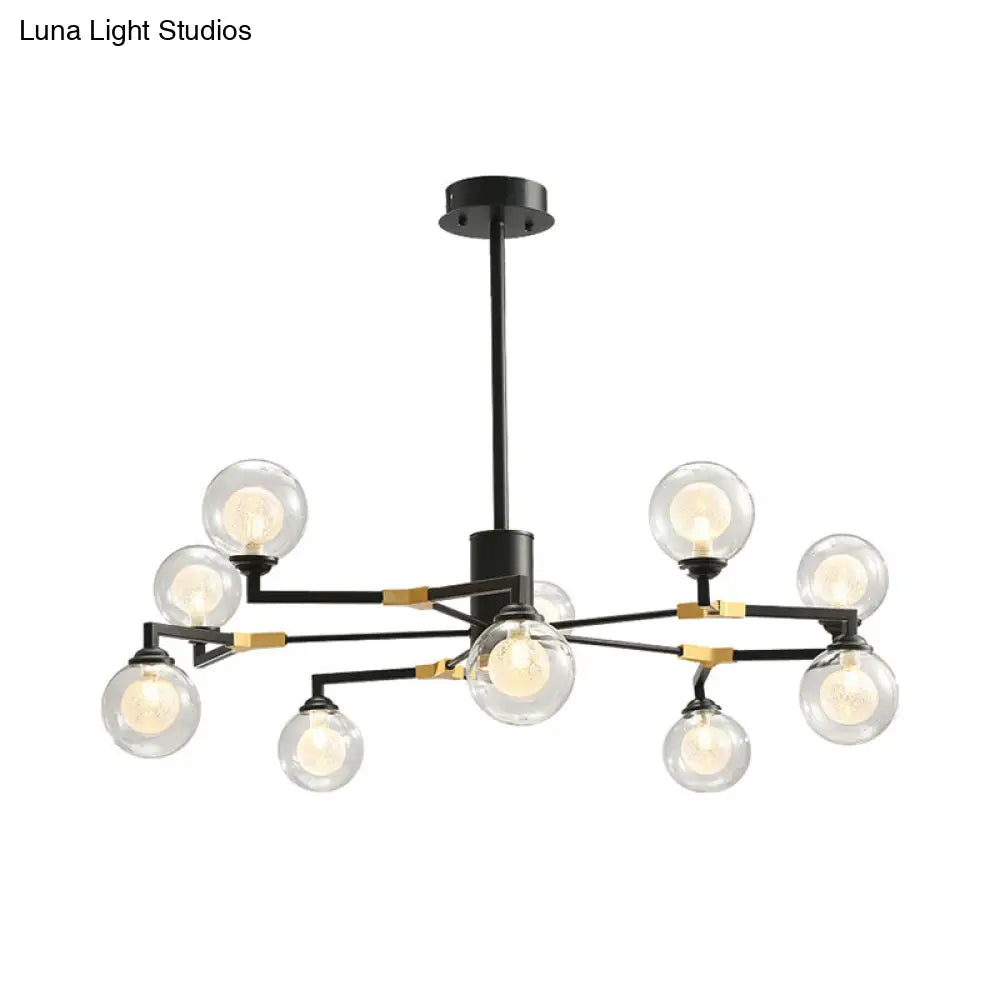Lámpara de araña esférica negra elegante con colgante de cristal transparente - Iluminación moderna de 8/10 luces